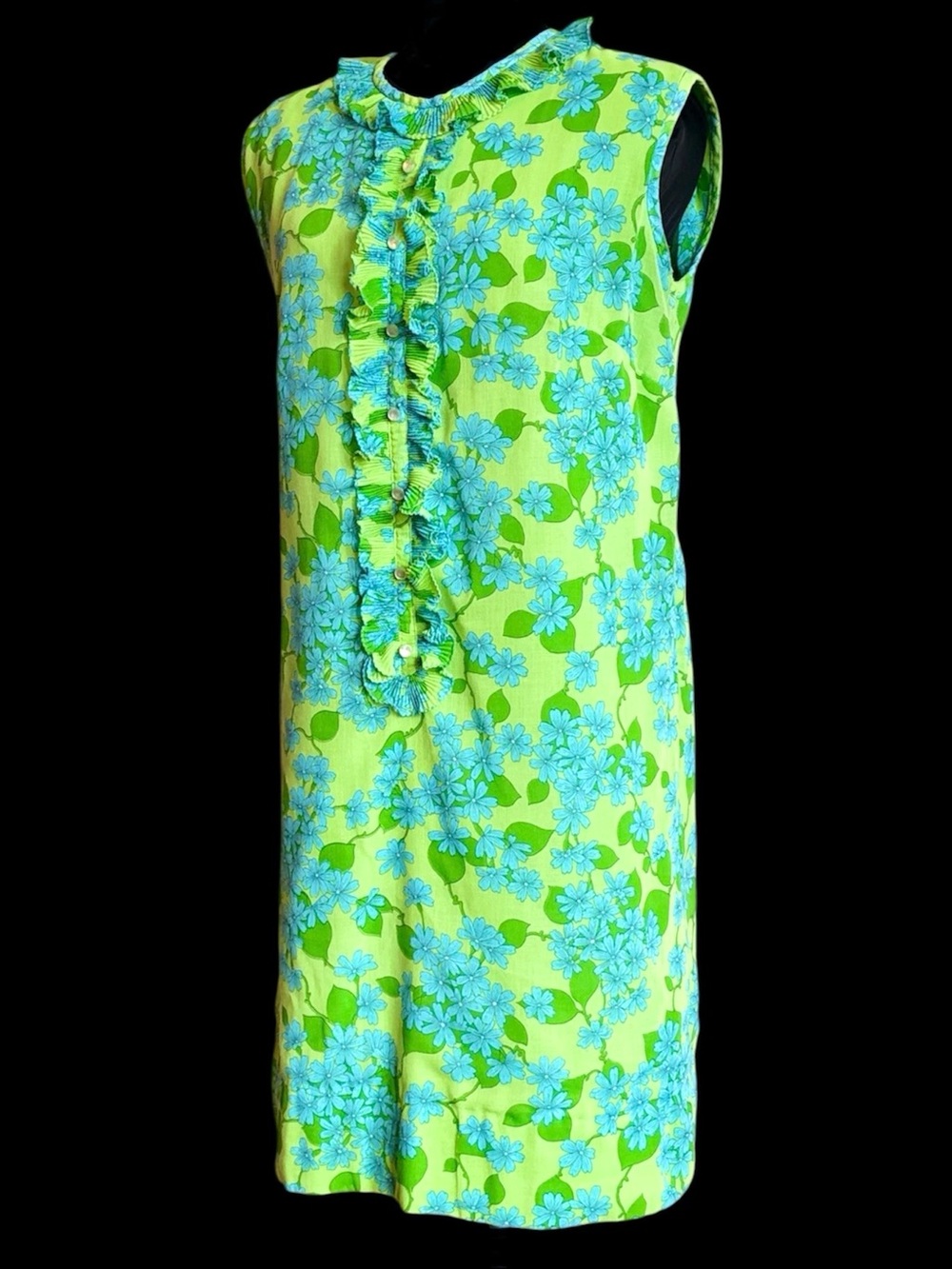 Sleeveless Shift Dress 60s Flower Power Mini Midi Sears Large Summer Dress